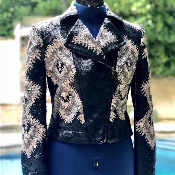 BCBGMAXAZRIA Abel Jacket Geometric Sequined S - Picture 2 of 8